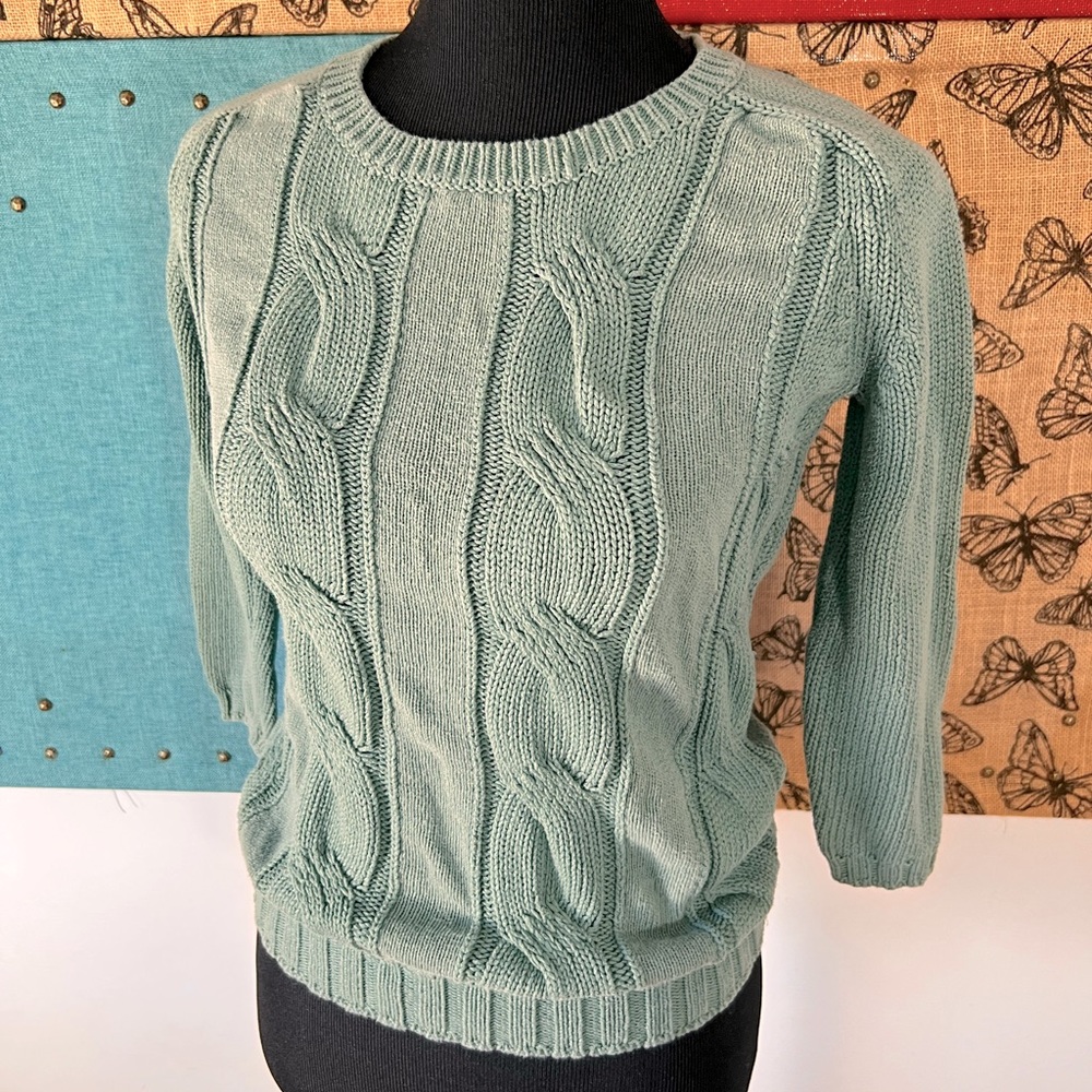 Boden Cable Knit Sweater Green Blue Aqua Womens Small